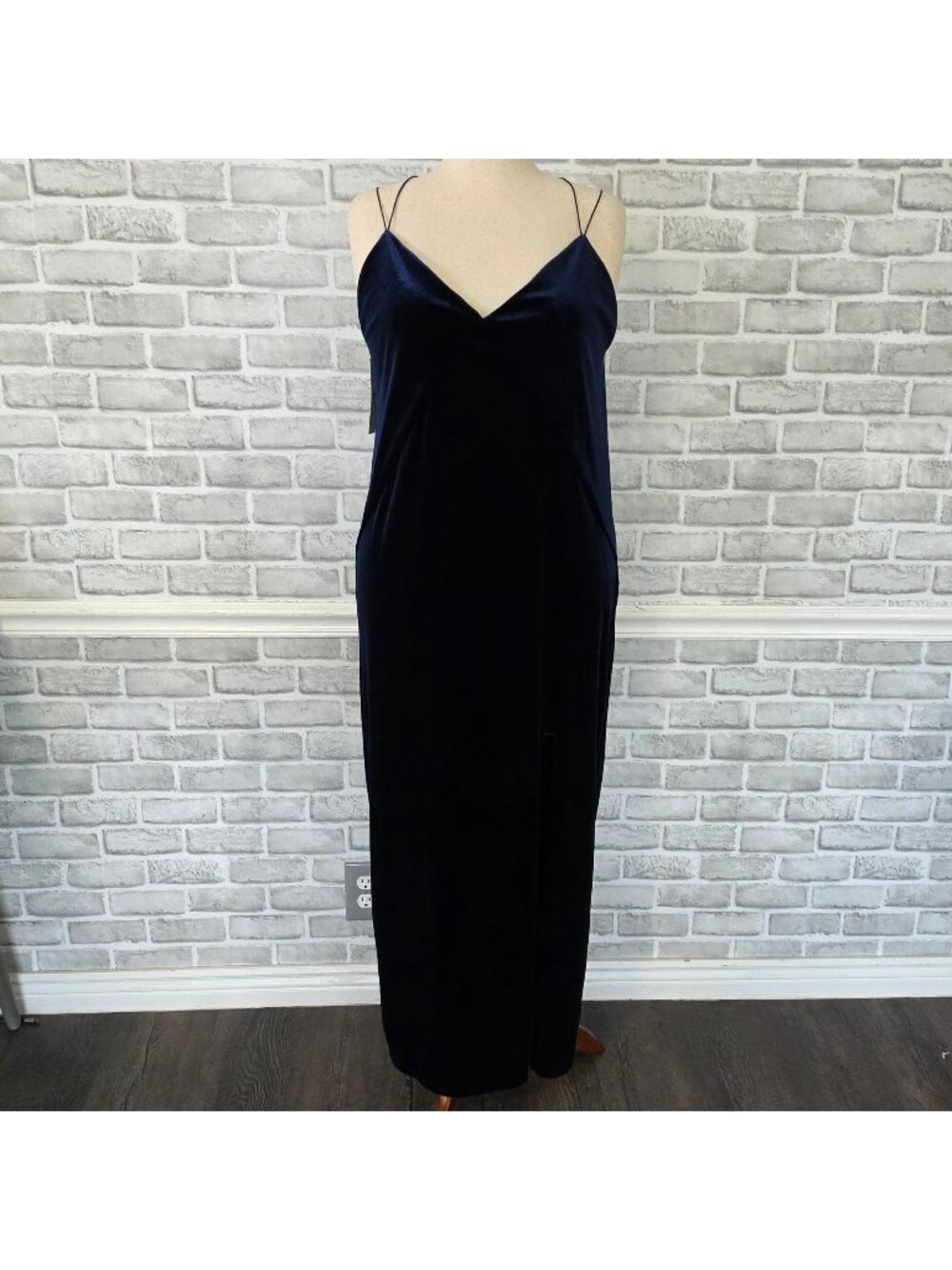 NWT ZARA Navy Blue Velvet Backless Maxi Slip Dress L Evening Cocktail Party